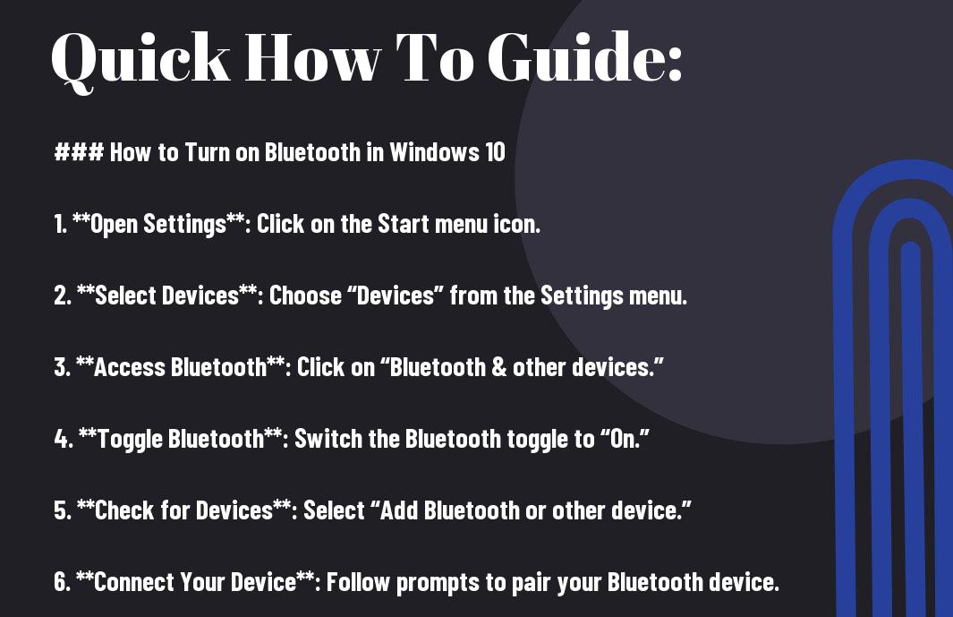 Turn on Bluetooth in Windows 10